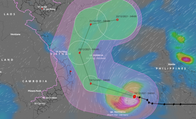Dự báo đường đi của bão số 9 trên Biển Đông trong những ngày tới. Ảnh: VNDMS