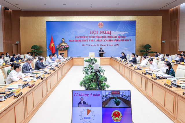Thủ tướng Chính phủ Phạm Minh Chính chủ trì Hội nghị phát triển thị trường vốn - Ảnh: VGP/Nhật Bắc