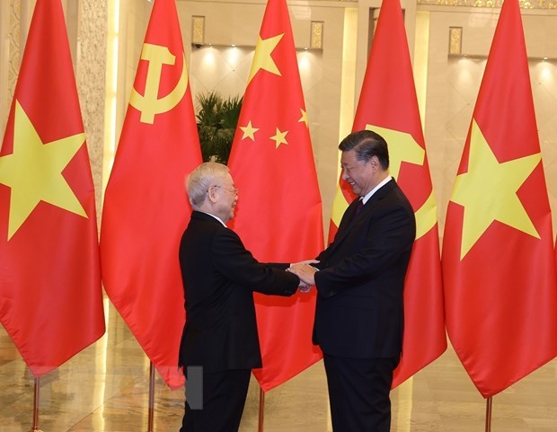 Tổng Bí thư, Chủ tịch Trung Quốc Tập Cận Bình và Tổng Bí thư Nguyễn Phú Trọng. (Ảnh: Trí Dũng/TTXVN)