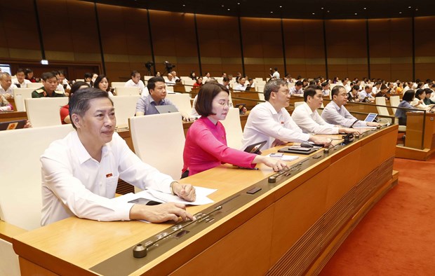 Đại biểu Quốc hội biểu quyết thông qua Luật Sở hữu trí tuệ sửa đổi 2022. (Ảnh: Doãn Tấn/TTXVN)