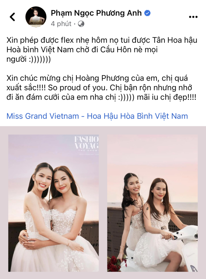 Á hậu Phương Anh khoe từng được Tân Miss Grand Vietnam chở đến nơi cầu hôn 