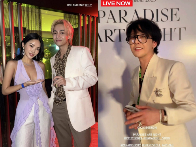 Trước đó, G-Dragon và V dự tiệc tối của 1 triển lãm nghệ thuật vào hôm 4/9, nhưng 2 ngôi sao không xuất hiện trong cùng khung hình