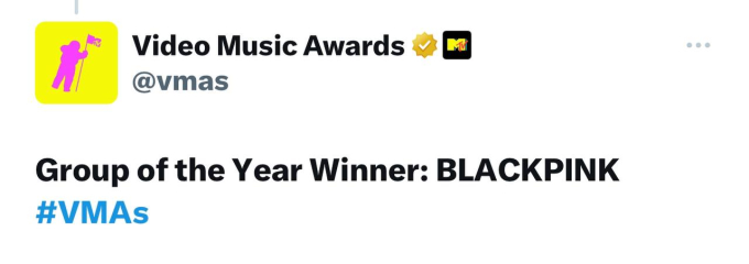 VMAs công bố BLACKPINK chiến thắng hạng mục Group of The Year.