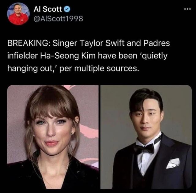 Việc cây viết thể thao Al Scott đăng dòng tweet thông báo về buổi hẹn hò giữa Taylor Swift - Kim Ha Seong chính là nguồn cơn của nghi vấn tình ái