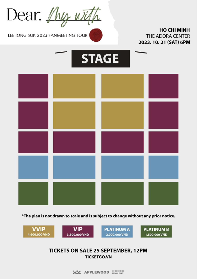   Sơ đồ chỗ ngồi và các mức vé cụ thể trong concert Dear. My With 2023 của Lee Jong Suk  