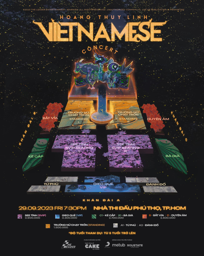 Sơ đồ các hạng ghế và giá vé của Vietnamese Concert.
