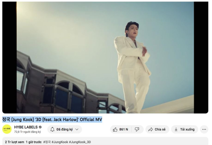 MV mới của Jung Kook thu về 2 triệu lượt xem sau 1 giờ ra mắt