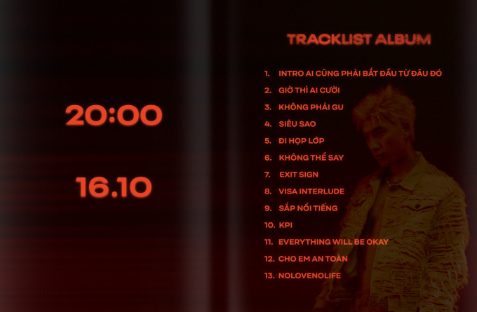 Tracklist 13 ca khúc trong album của HIEUTHUHAI.