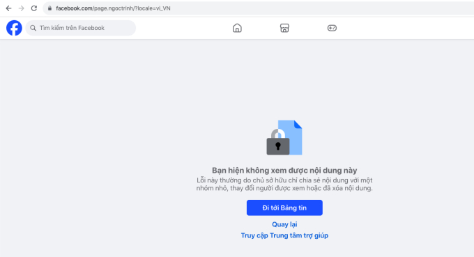 Các tài khoản MXH như Facebook, Instagram của Ngọc Trinh đã rơi trạng thái khóa, vô hiệu hóa