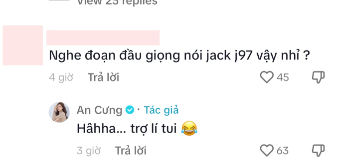 Thiên An vội lên tiếng đính chính khi netizen thắc mắc người bí ẩn kia là Jack 