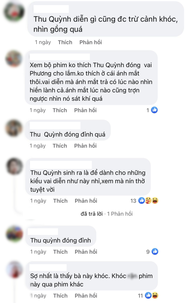 Những bình luận trái chiều về diễn xuất của Thu Quỳnh trong cùng một bài đăng