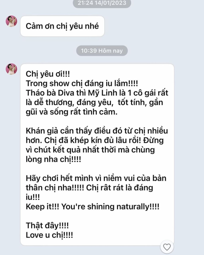 Dòng tin nhắn của Trấn Thành gửi đến Diva Mỹ Linh 