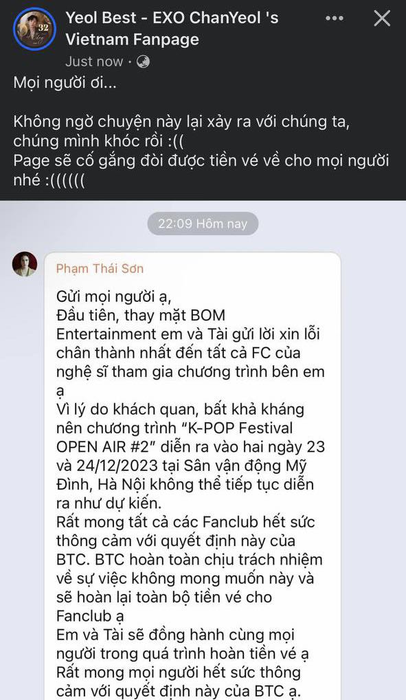 Thêm Tóc Tiên và nhóm Hàn báo huỷ show, BTC xác nhận concert Giáng sinh Mỹ Đình sẽ không diễn ra và hứa hoàn tiền vé cho fan?