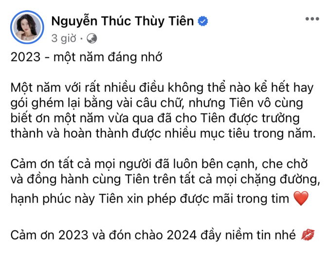 Thuỳ Tiên cho biết có nhiều kỷ niệm đặc biệt, hành trình đáng nhớ trong năm 2023 