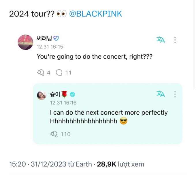   Các fan nghi vấn BLACKPINK sẽ có concert vào năm 2024 sau lời chia sẻ của Jisoo   
