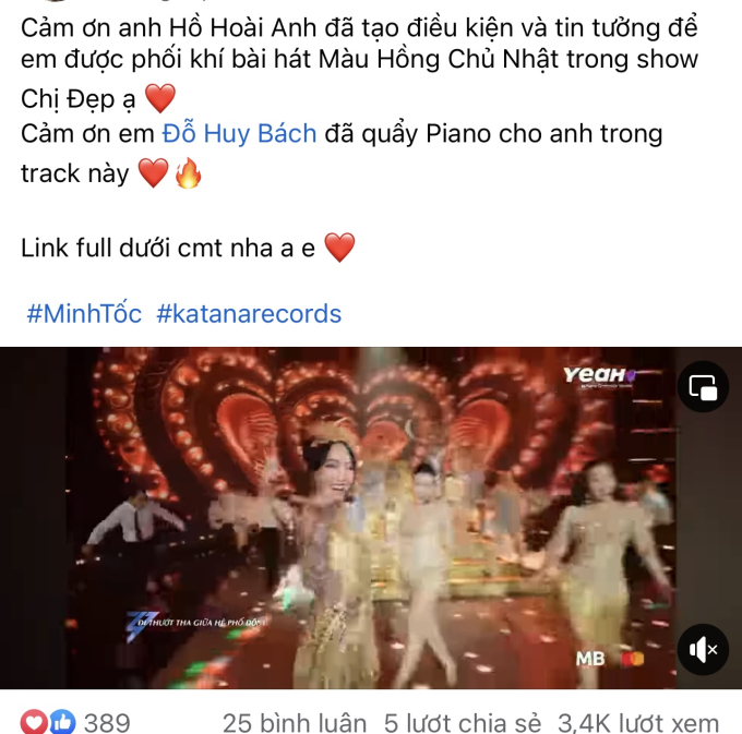 Hồ Hoài Anh từng tạo điều kiện hỗ trợ bài hát của nhóm Lưu Hương Giang tại công diễn 3 của chương trình Chị đẹp đạp gió rẽ sóng