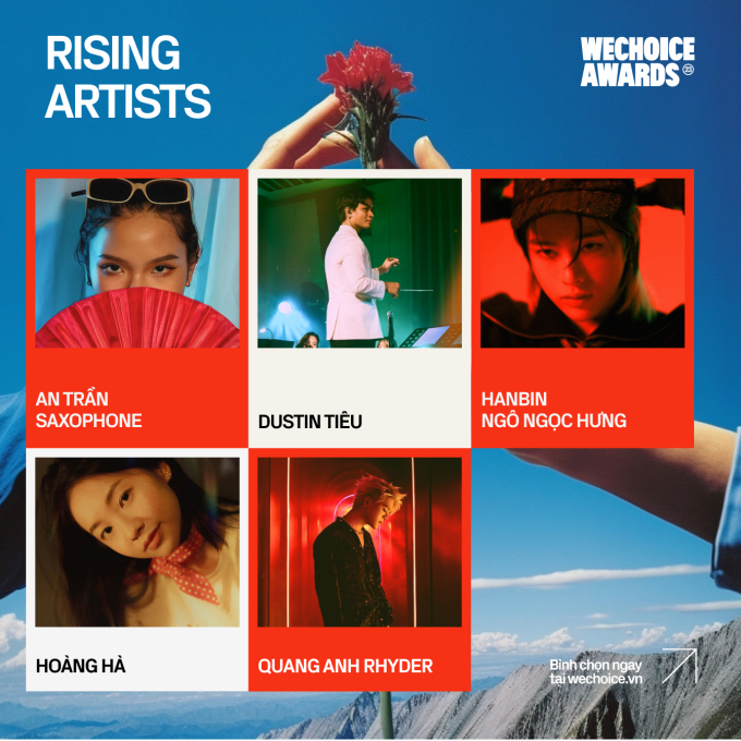 Hanbin góp mặt ở hạng mục Rising Artist cùng Rhyder, diễn viên Hoàng Hà, An Trần Saxophone và Dustin Tiêu