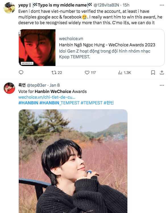 Người hâm mộ làm hẳn chiến dịch lan toả trên Twitter, có cả hashtag xu hướng kêu gọi vote cho Hanbin