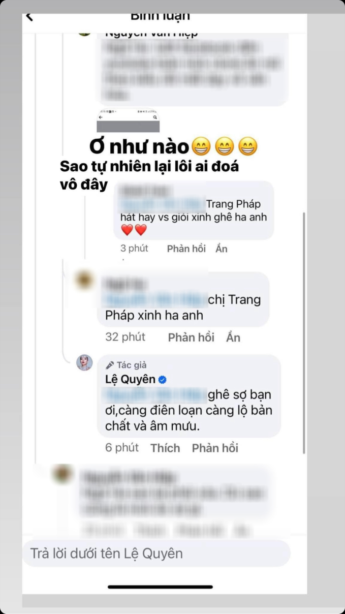 Lệ Quyên ẩn ý gọi Trang Pháp là 