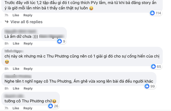 Rất nhiều bình luận phản đối giải phụ của Phương Vy