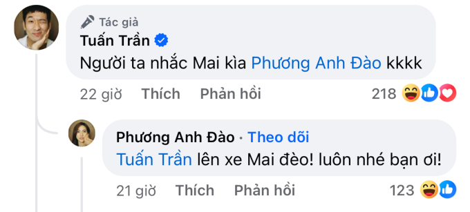 Dưới phần bình luận, Tuấn Trần nhắc thẳng Phương Anh Đào khiến netizen 