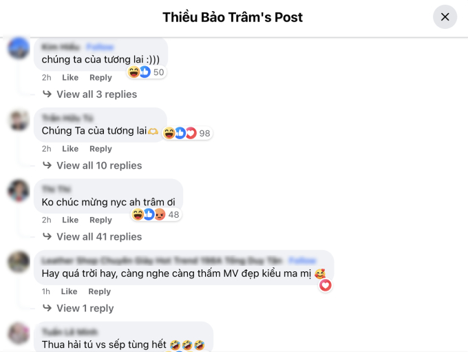 Loạt comment dưới bài đăng của Thiều Bảo Trâm toàn tên ca khúc mới của Sơn Tùng