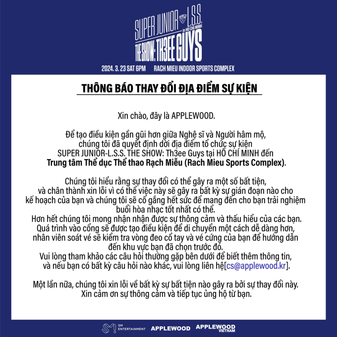  Tối 13/3, BTC bất ngờ thông báo thay đổi địa điểm concert The Show: Th3ee Guys tại TP.HCM