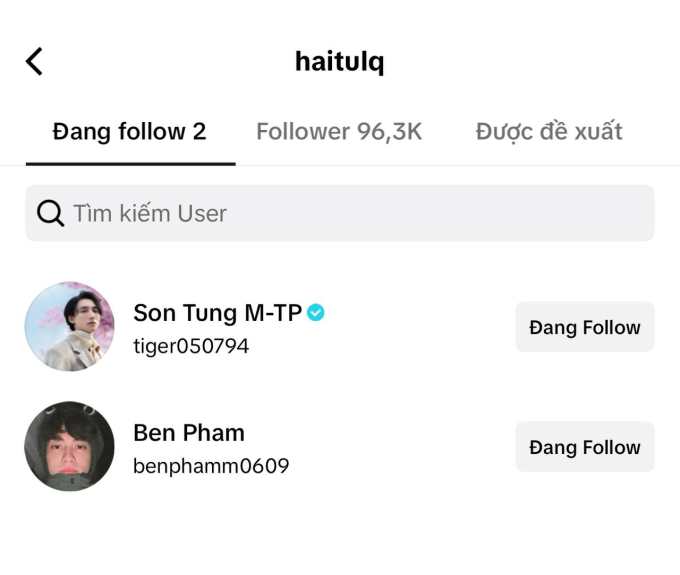 Hải Tú chỉ follow duy nhất 2 tài khoản TikTok: Sơn Tùng và Ben Phạm.