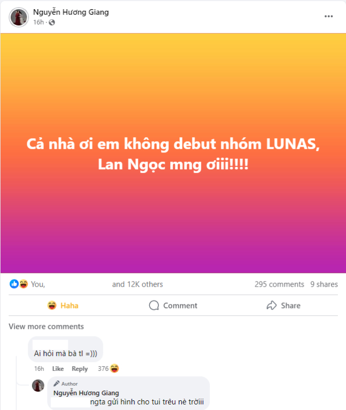 Hương Giang đính chính mình không tham gia LUNAS