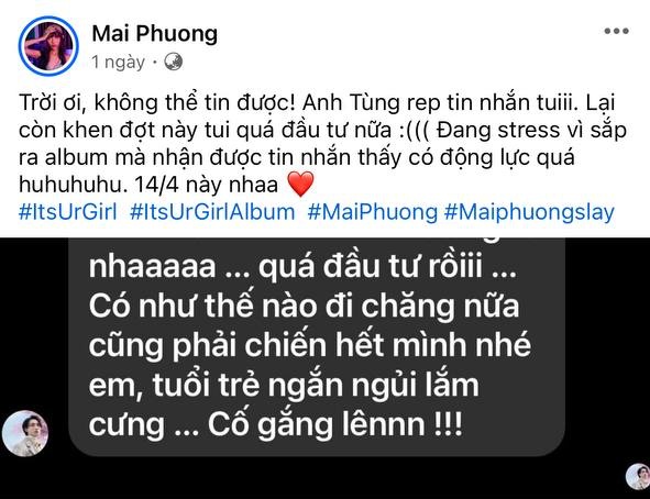 Tin nhắn động viên của Sơn Tùng M-TP dành cho Mai Phuong Slay 