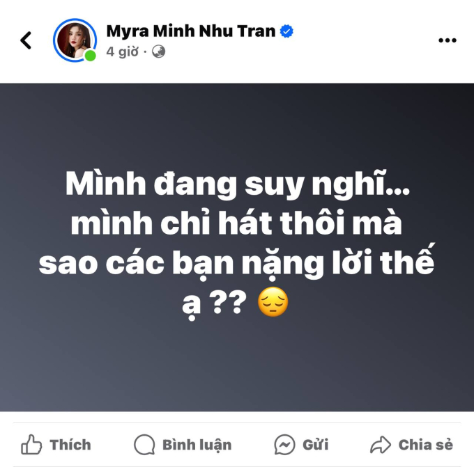 Myra Trần cùng dòng trạng thái bất ngờ