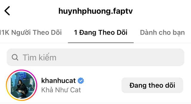 Nam diễn viên vẫn theo dõi Khả Như trên Instagram cá nhân 