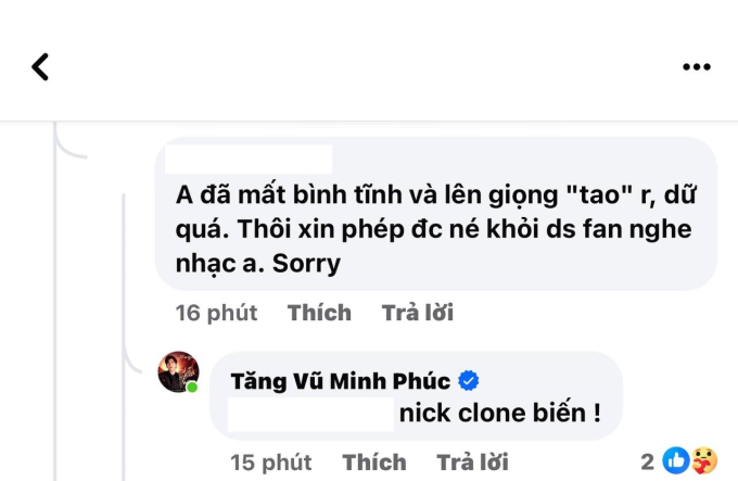 Tăng Phúc cũng khẩu chiến với từng tài khoản góp ý cách dùng từ.