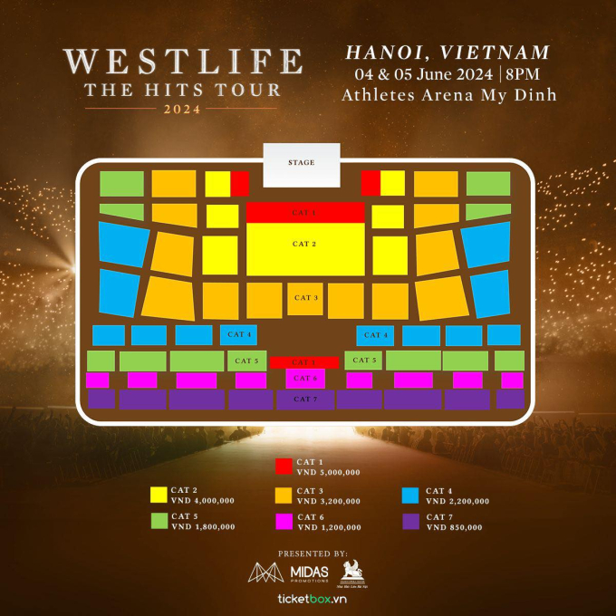 Sơ đồ bán vé của The Hits Tour tại Việt Nam.