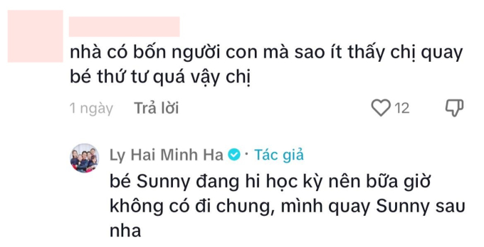Minh Hà giải thích lý do Sunny ít lộ diện là do bé bận thi học kỳ 