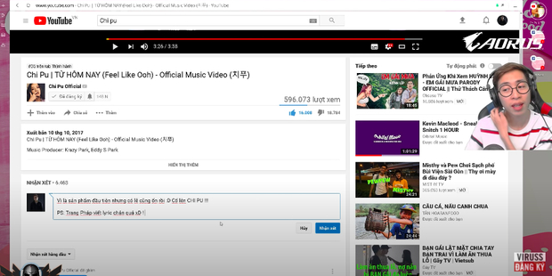 ViruSs còn không ngại ngần bình luận dưới MV Từ Hôm Nay: 