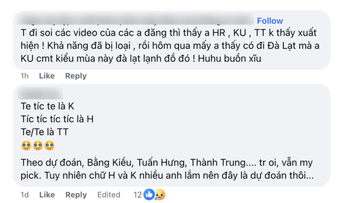 Dân tình đồn đoán 3 cái tên viết tắt HR - KU - TT là HuyR - Kiên Ứng - Thành Trung, khả năng cao họ sẽ bị loại đầu tiên