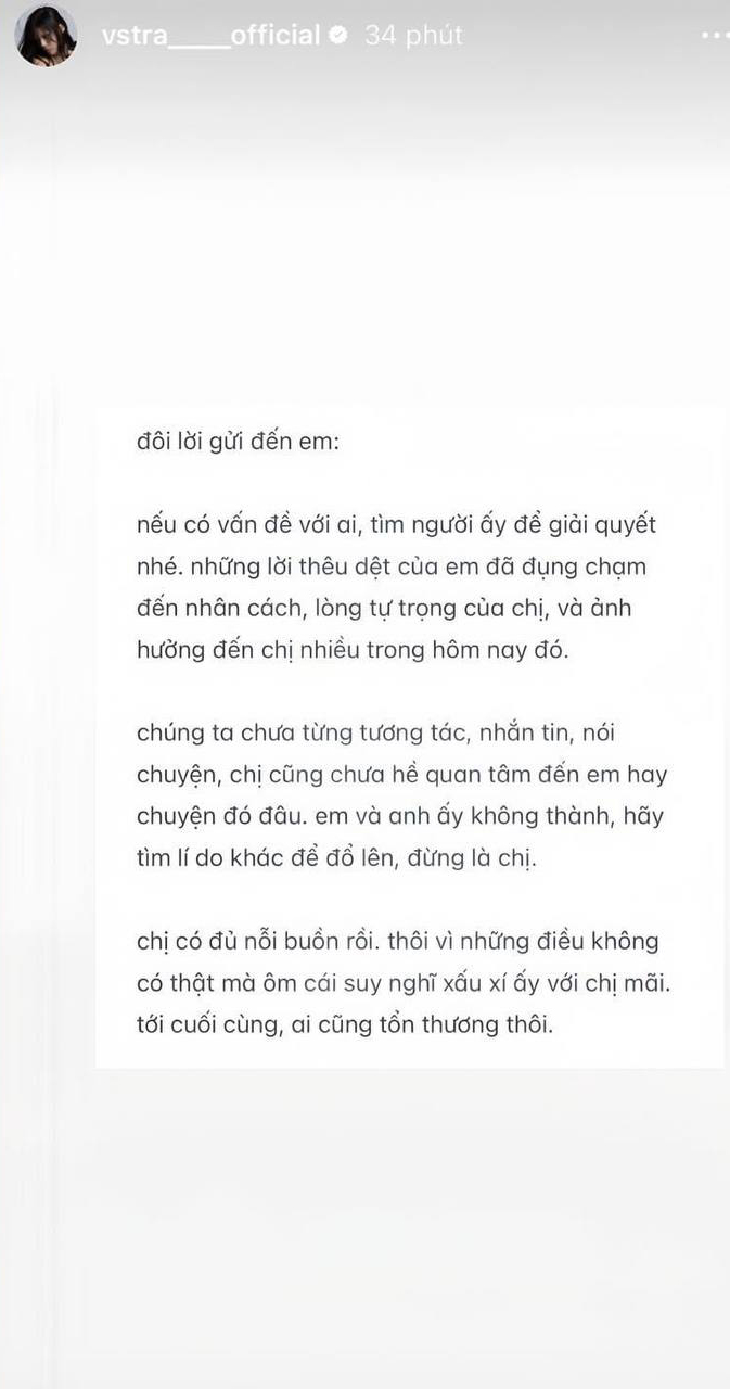 VSTRA gay gắt chỉ trích tình mới của Obito làm ảnh hưởng tiêu cực đến danh tiếng, hình ảnh của cô. Nữ ca sĩ đồng thời 