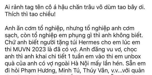 Người này thậm chí còn có bài viết công khai cho rằng Hương Ly từng có mối quan hệ với người đã có gia đình, được tặng đồ hiệu