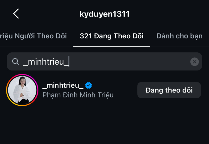 Trong khi đó Kỳ Duyên vẫn giữ follow Minh Triệu nhưng không có chia sẻ gì liên quan đến những việc mọi người đang thắc mắc