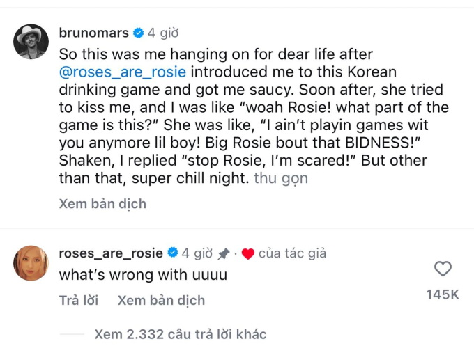   Màn tương tác của Rosé trước câu chuyện khó tin của Bruno Mars   