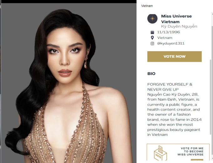 Hồ sơ của Kỳ Duyên trên trang chủ Miss Universe 2024 gây thất vọng