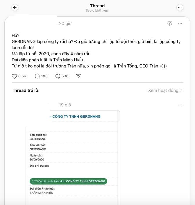 Fan bất ngờ trước thông tin GERDNANG là một công ty chuyên nghiệp