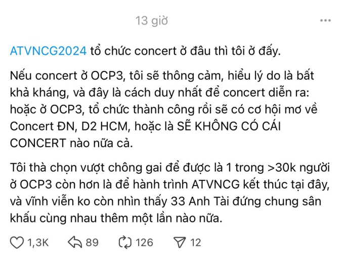   Bài đăng ủng hộ concert show Chông Gai tổ chức ở đâu cũng đi ở đó thu hút hơn 1 nghìn lượt thả tim   