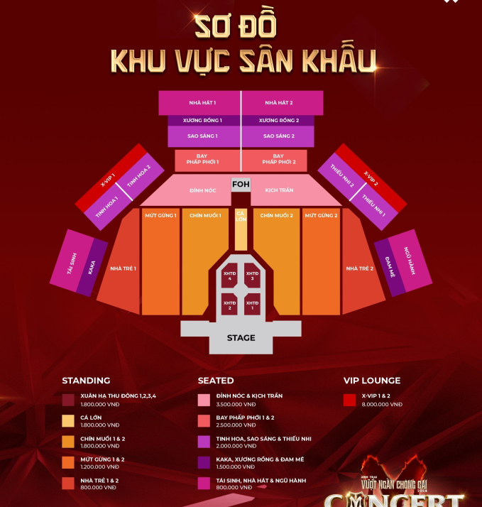 Sơ đồ chỗ ngồi và giá vé concert Anh Trai Vượt Ngàn Chông Gai sắp tới