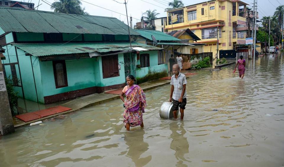 Khu vực Morigaon, bang Assam (Ấn Độ) bị ngập nặng.