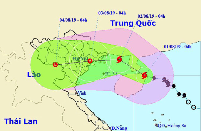   Dự báo vị trí và hướng di chuyển của bão số 3 - Nguồn: Theo Trung tâm Dự báo khí tượng thủy văn quốc gia.  