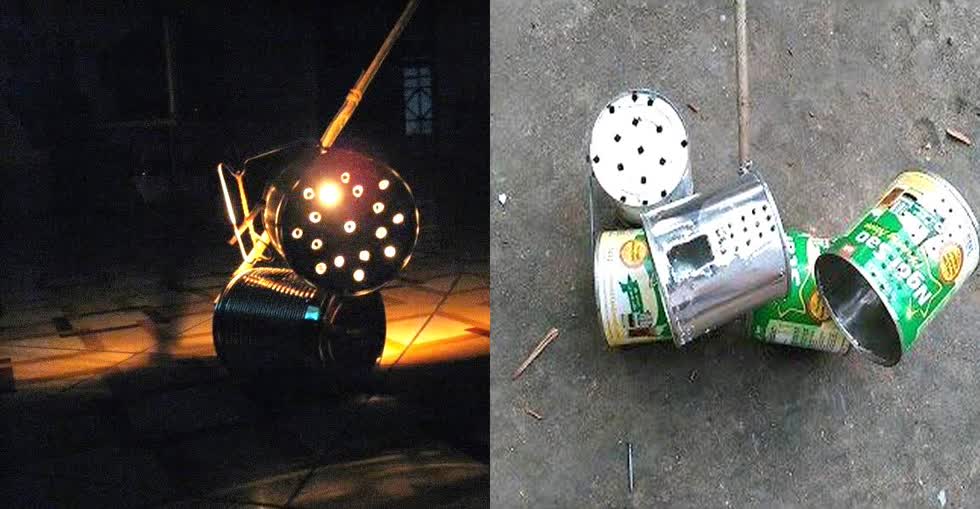 Những chiếc đồ chơi xe kéo làm bằng lon sữa thay cho lồng đèn vào đêm trung thu.