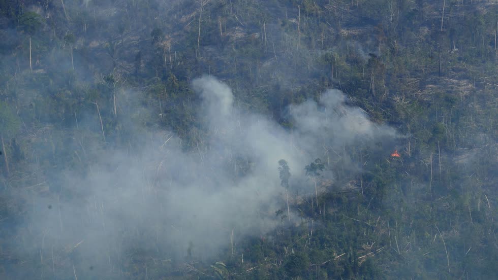   Hỏa hoạn thiêu rụi một khu vực gần Jaci Parana, bang Rondonia, Brazil, tính đến ngày 24/8. Brazil cho biết máy bay quân sự và 44.000 binh sĩ sẽ có sẵn để chống lại các đám cháy đang quét qua các khu vực của Amazon. Ảnh: AP  