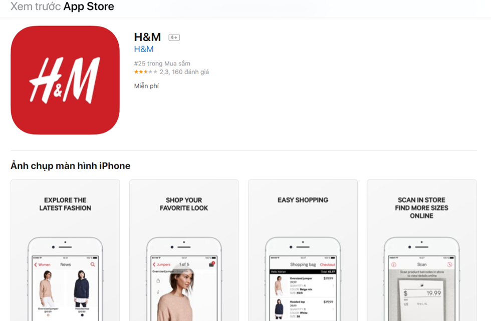 App của H&M tiện lợi hơn cho việc mua sắm.